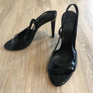 Balenciaga Black Leather Open Toe Strappy Heel